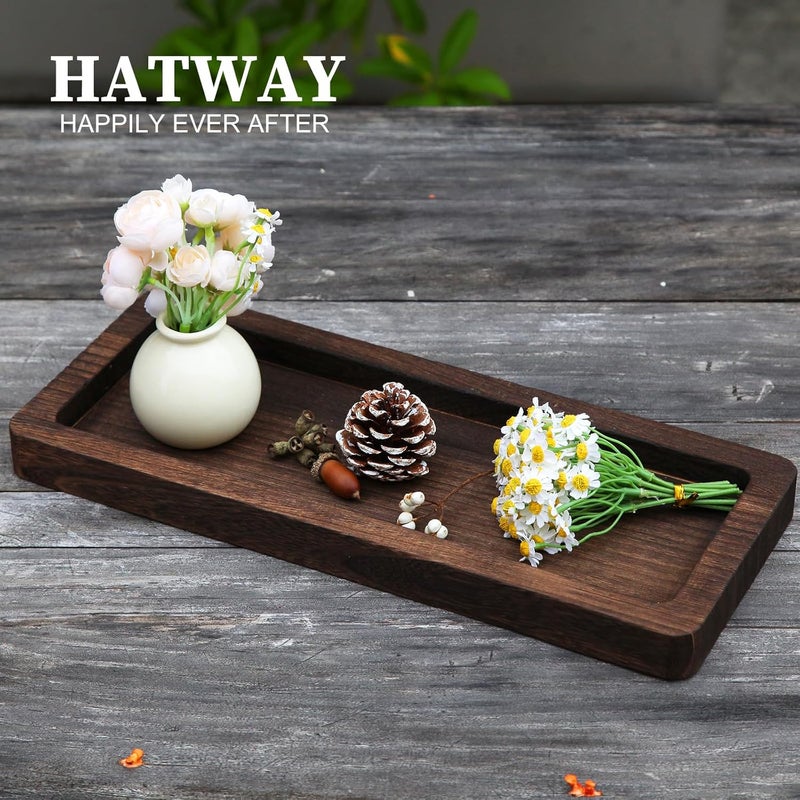 Hatway Wooden Decorative Tray Candle Holder Long Wood Tray Home Decor,Centerpieces Plates for Table centerpieces for CoffeeTable,Christmas Decor - Image 4